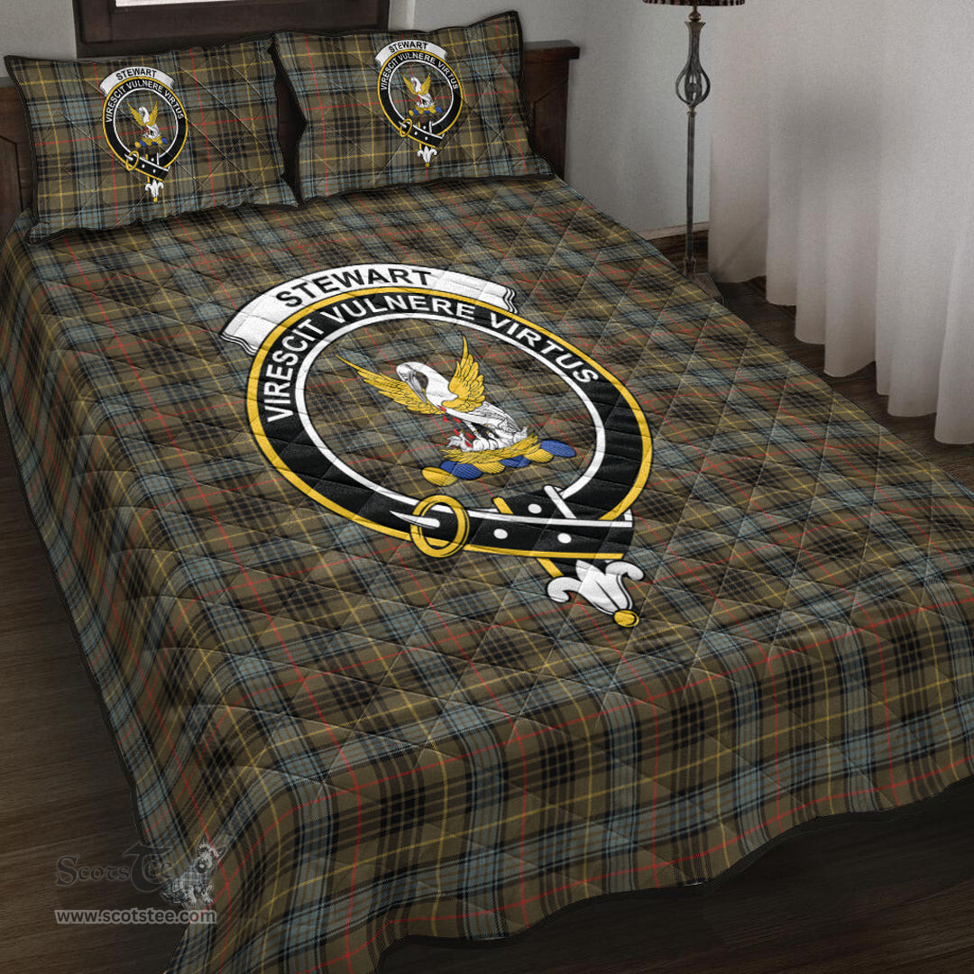 Scottish Stewart Hunting Weathered Clan Tartan Quilt Bed Set - Crest Classic Scottish Plaid Tartan Plaid