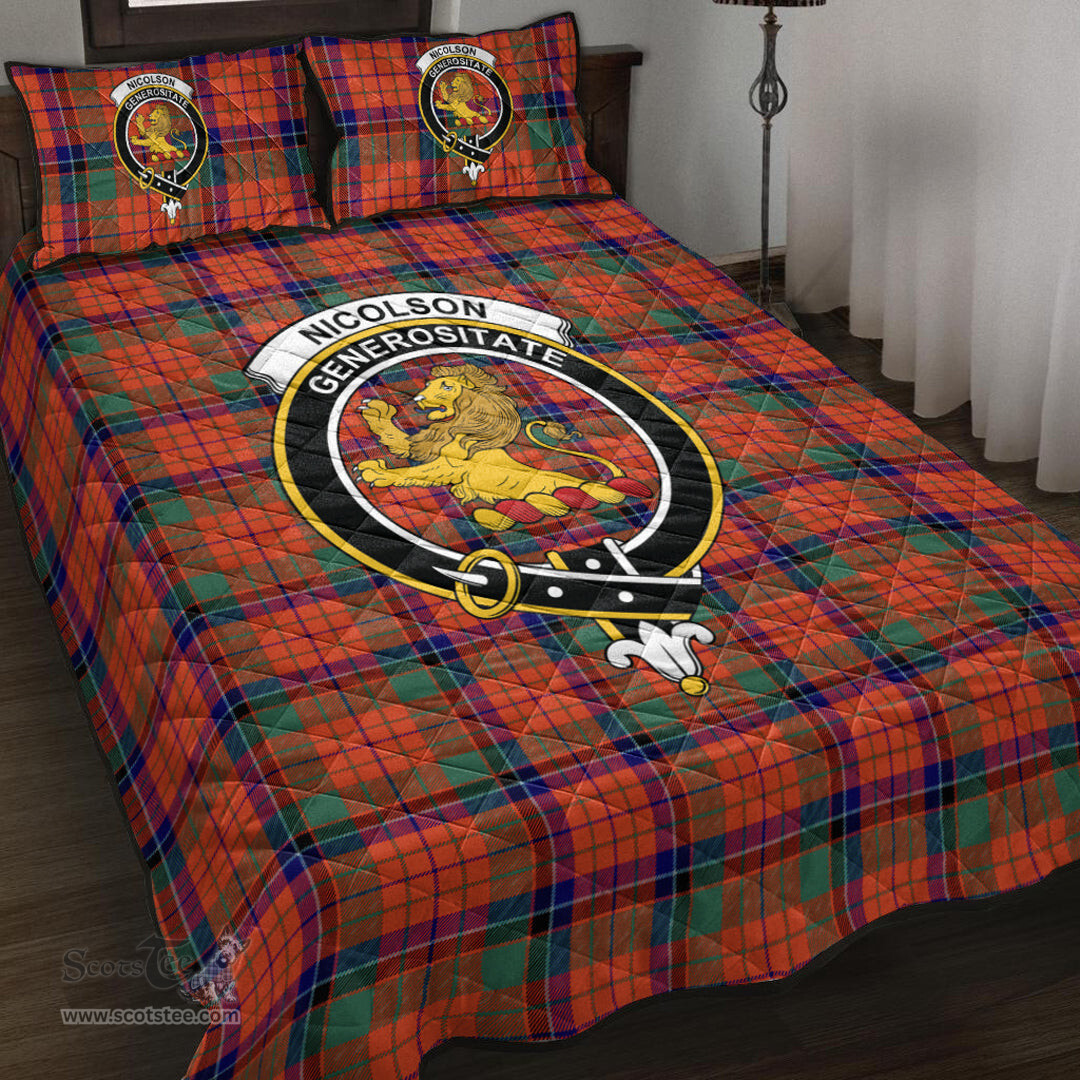 Scottish Nicolson Ancient Clan Tartan Quilt Bed Set - Crest Classic Scottish Plaid Tartan Plaid