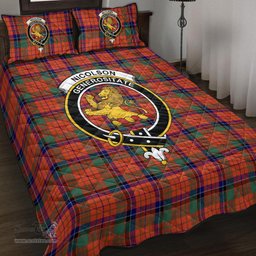 Scottish Nicolson Ancient Clan Tartan Quilt Bed Set - Crest Classic Scottish Plaid Tartan Plaid