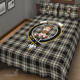 Scottish Menzies Black White Ancient Clan Tartan Quilt Bed Set - Crest Classic Scottish Plaid Tartan Plaid