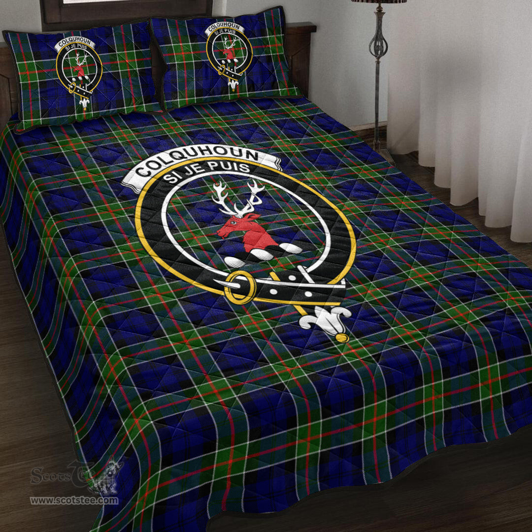Scottish Colquhoun Modern Clan Tartan Quilt Bed Set - Crest Classic Scottish Plaid Tartan Plaid