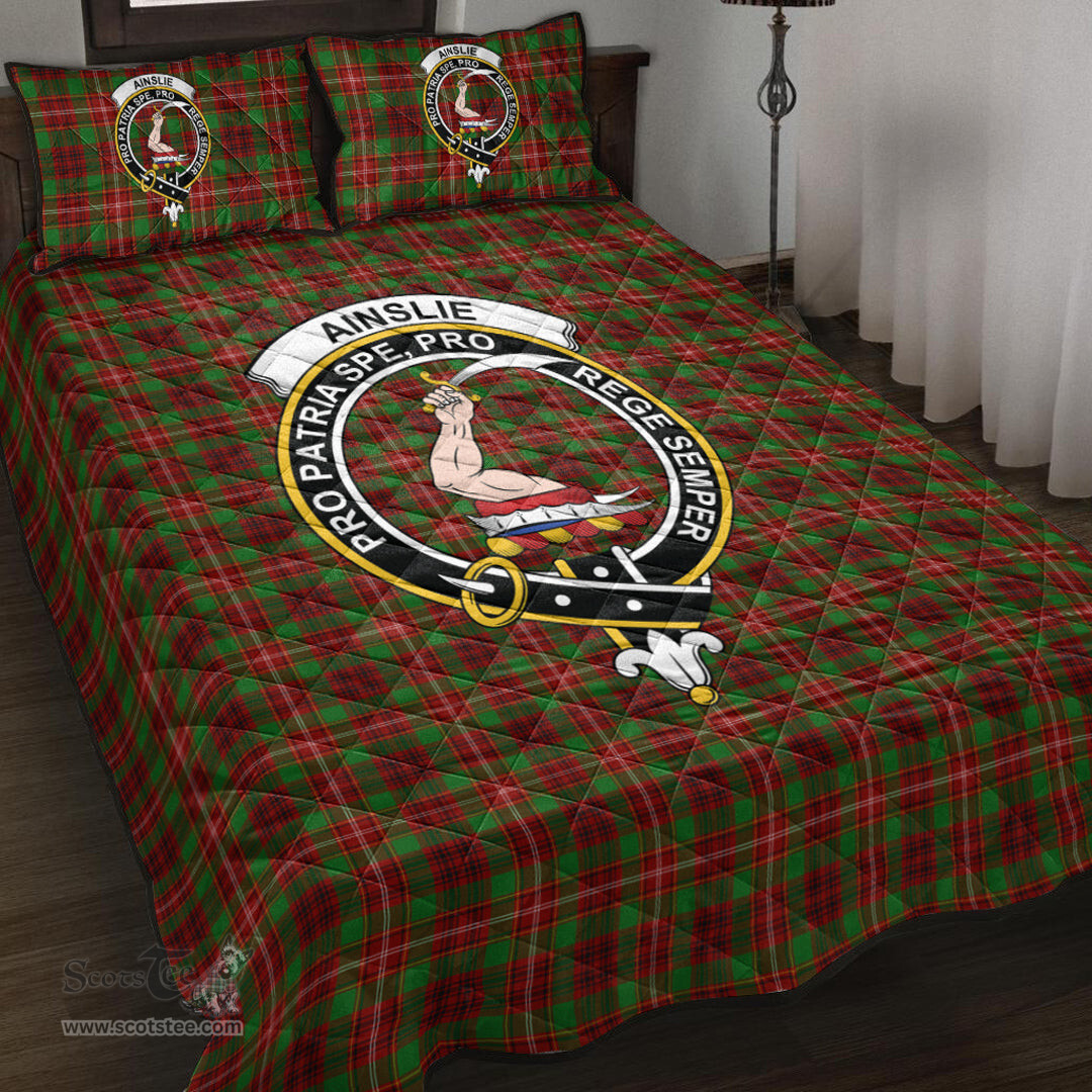 Scottish Ainslie Clan Tartan Quilt Bed Set - Crest Classic Scottish Plaid Tartan Plaid