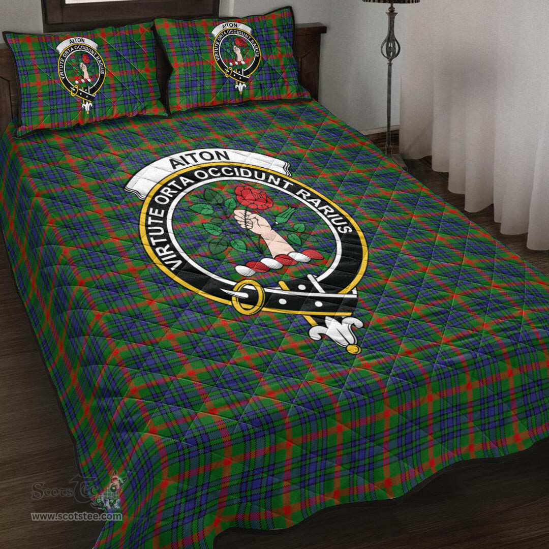 Scottish Aiton Clan Tartan Quilt Bed Set - Crest Classic Scottish Plaid Tartan Plaid