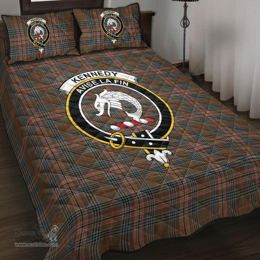 Scottish Kennedy Weathered Clan Tartan Quilt Bed Set - Crest Classic Scottish Plaid Tartan Plaid