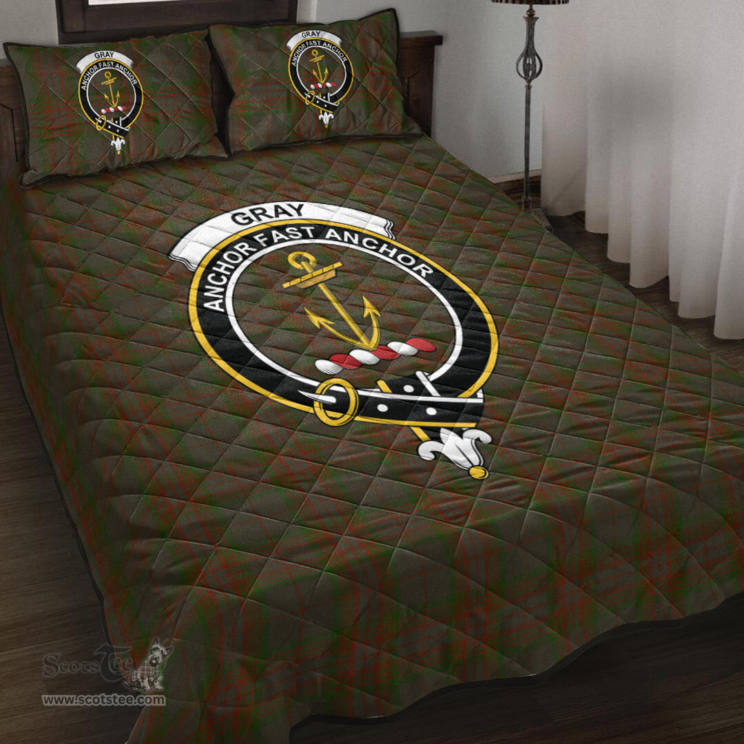 Scottish Gray Clan Tartan Quilt Bed Set - Crest Classic Scottish Plaid Tartan Plaid