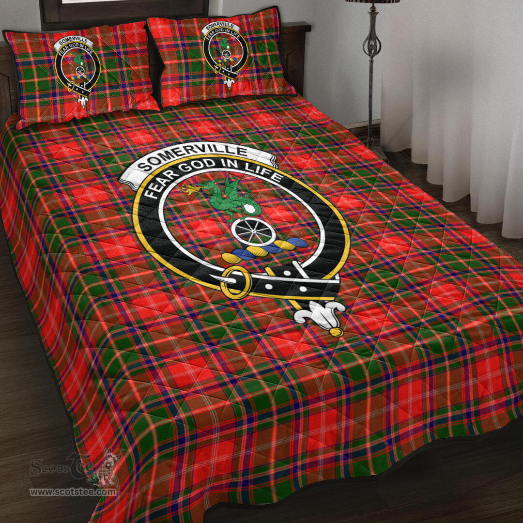 Scottish Somerville Modern Clan Tartan Quilt Bed Set - Crest Classic Scottish Plaid Tartan Plaid
