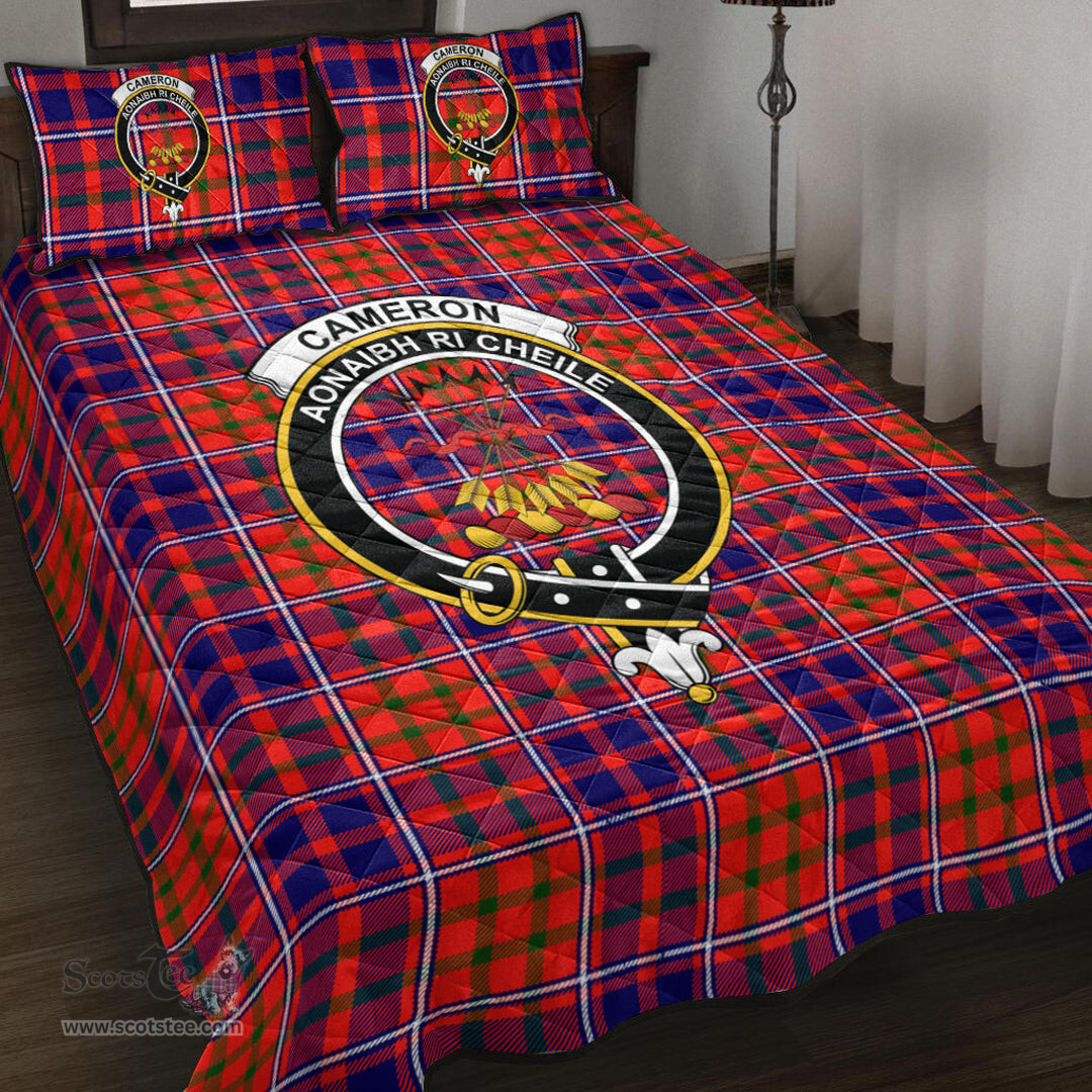 Scottish Cameron of Lochiel Modern Clan Tartan Quilt Bed Set - Crest Classic Scottish Plaid Tartan Plaid