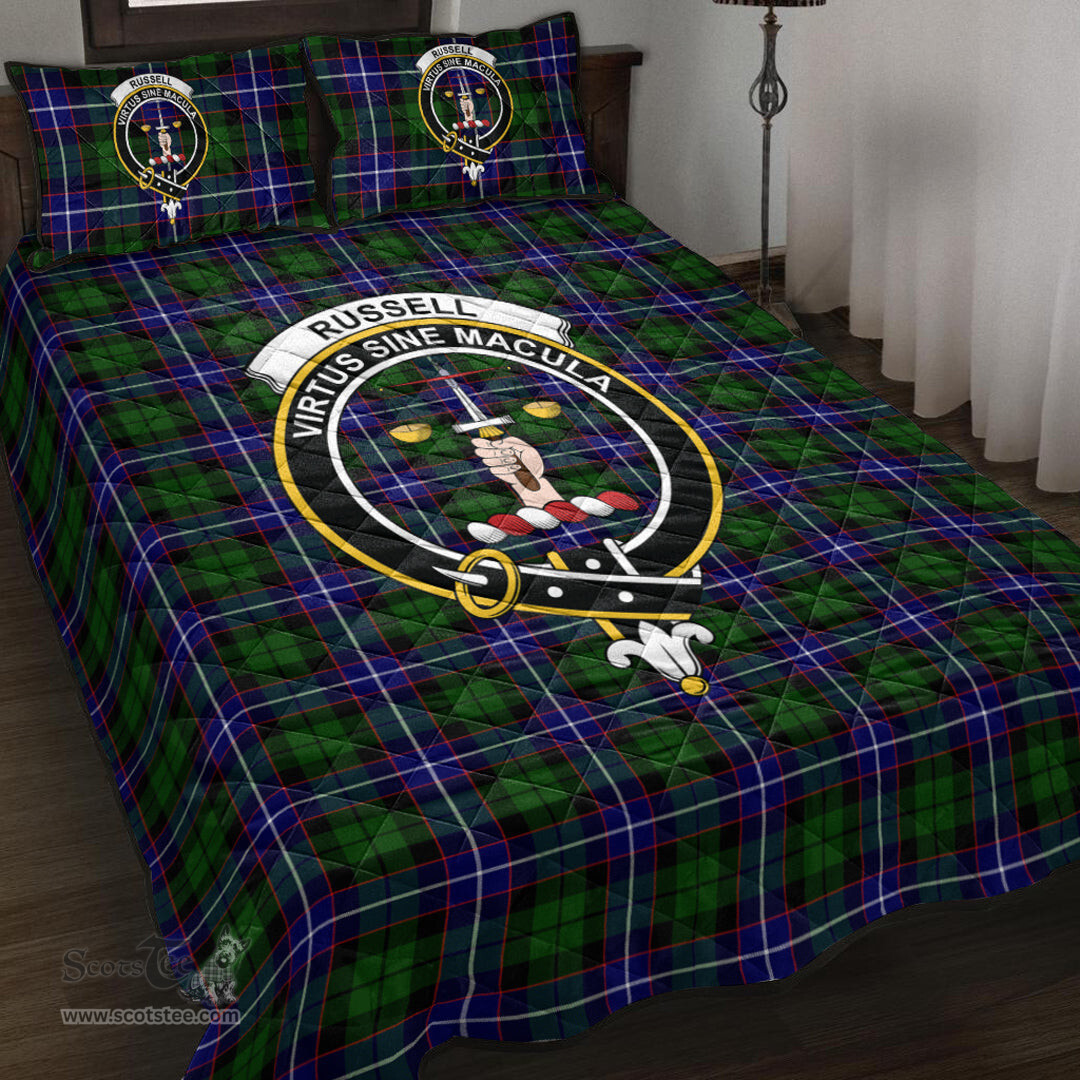 Scottish Russell Modern Clan Tartan Quilt Bed Set - Crest Classic Scottish Plaid Tartan Plaid
