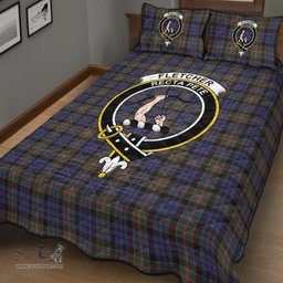 Scottish Fletcher of Dunans Clan Tartan Quilt Bed Set - Crest Classic Scottish Plaid Tartan Plaid