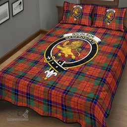 Scottish Nicolson Ancient Clan Tartan Quilt Bed Set - Crest Classic Scottish Plaid Tartan Plaid