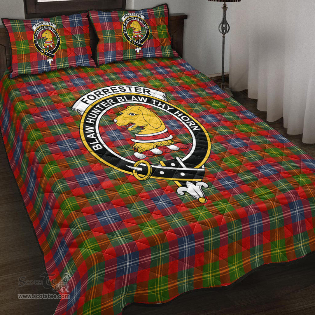 Scottish Forrester Clan Tartan Quilt Bed Set - Crest Classic Scottish Plaid Tartan Plaid