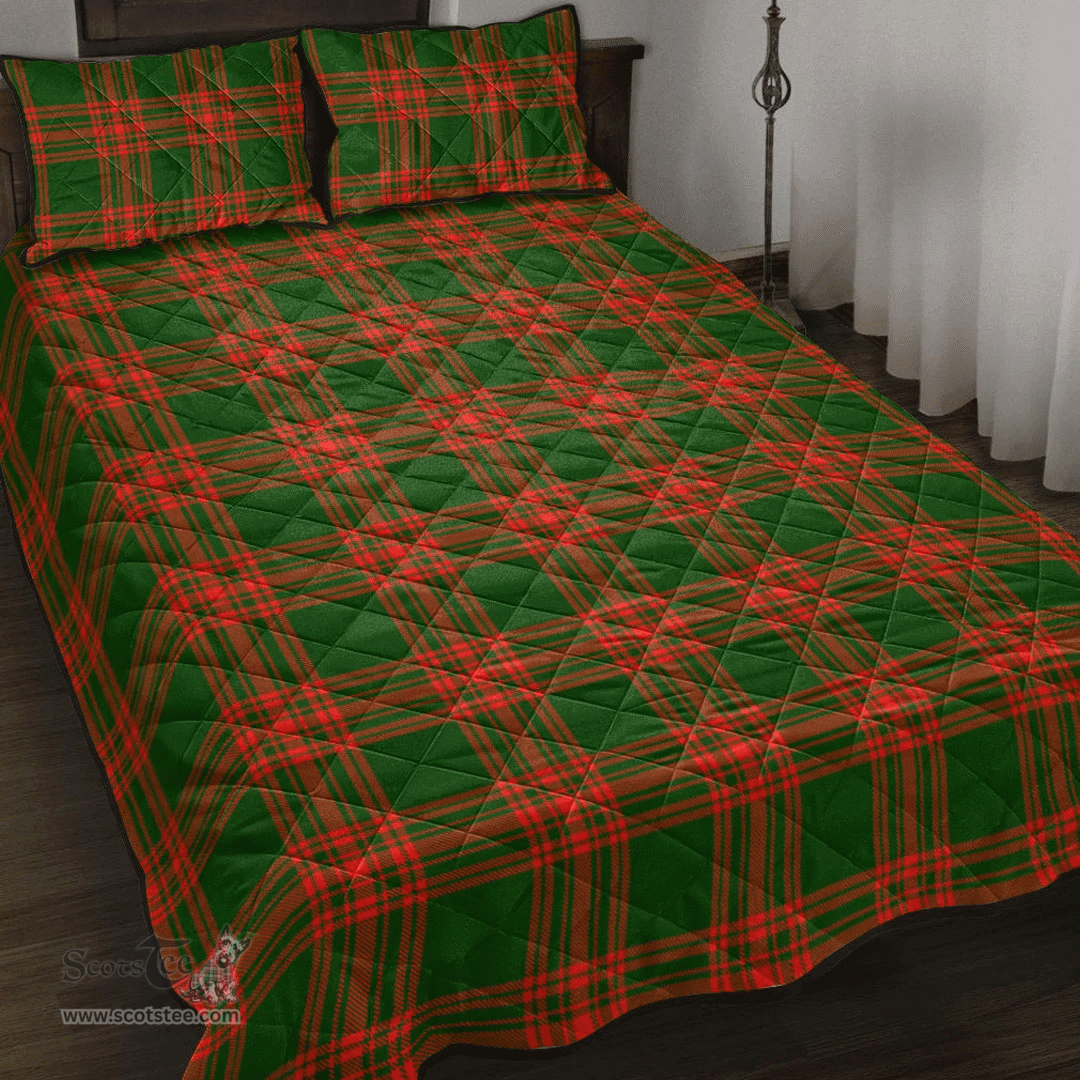 Scottish Menzies Green Modern Clan Tartan Quilt Bed Set - Classic Scottish Plaid Tartan Plaid