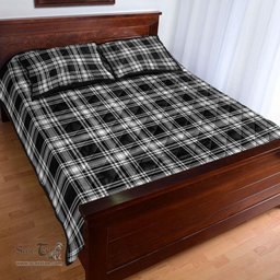Scottish Menzies Black & White Modern Clan Tartan Quilt Bed Set - Classic Scottish Plaid Tartan Plaid