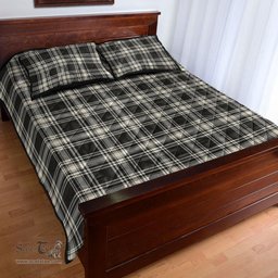 Scottish Menzies Black & White Ancient Clan Tartan Quilt Bed Set - Classic Scottish Plaid Tartan Plaid