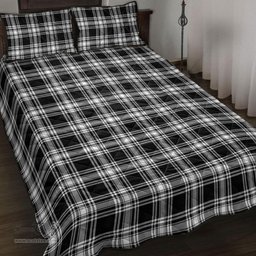 Scottish Menzies Black & White Modern Clan Tartan Quilt Bed Set - Classic Scottish Plaid Tartan Plaid