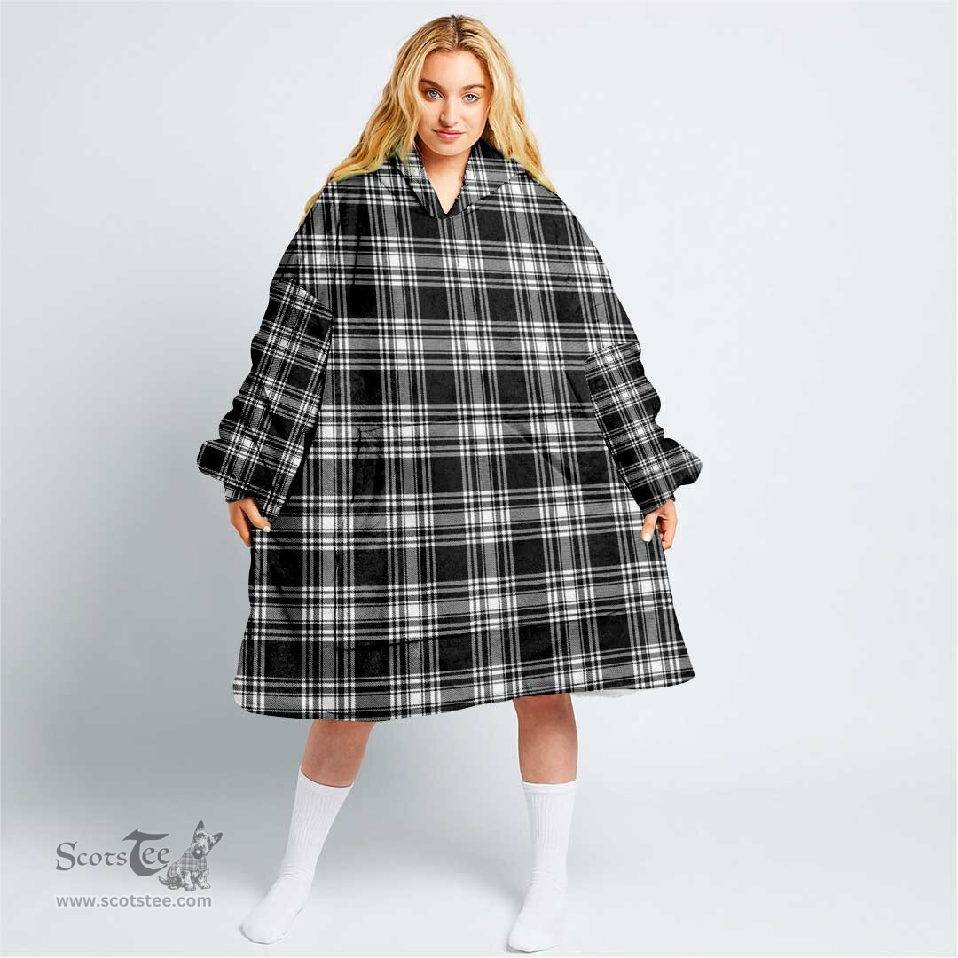 Scottish Menzies Black & White Modern Clan Tartan Oversized Blanket Hoodie - Classic Scottish Plaid Tartan Plaid
