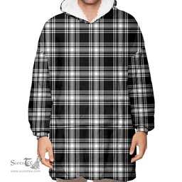 Scottish Menzies Black & White Modern Clan Tartan Oversized Blanket Hoodie - Classic Scottish Plaid Tartan Plaid