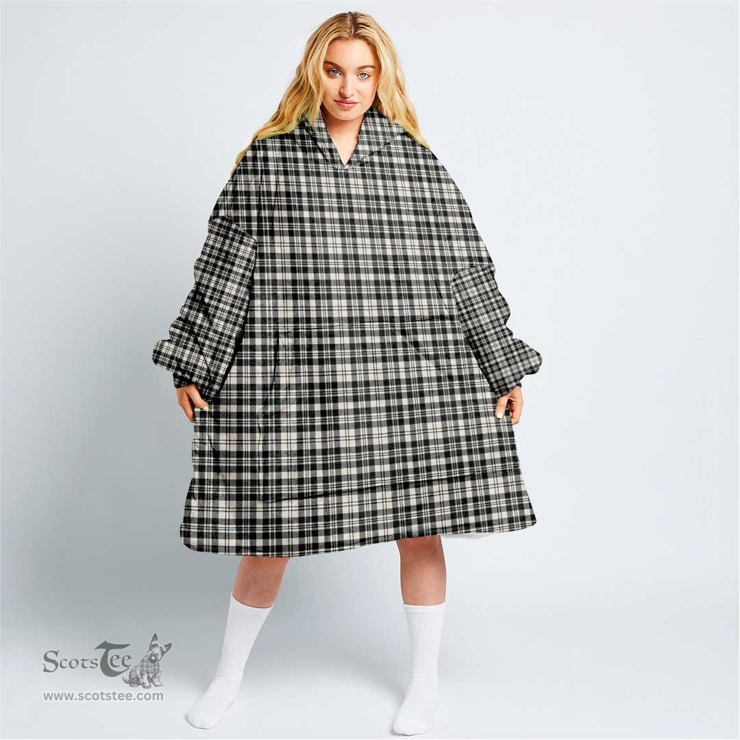 Scottish Scott Black & White Ancient Clan Tartan Oversized Blanket Hoodie - Classic Scottish Plaid Tartan Plaid