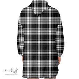 Scottish Menzies Black & White Modern Clan Tartan Oversized Blanket Hoodie - Classic Scottish Plaid Tartan Plaid