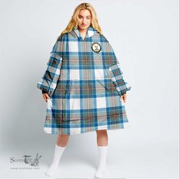 Scottish Stewart Muted Blue Clan Tartan Oversized Blanket Hoodie - Crest Scottish Plaid Tartan Plaid
