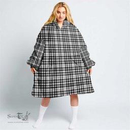 Scottish Scott Black & White Modern Clan Tartan Oversized Blanket Hoodie - Classic Scottish Plaid Tartan Plaid