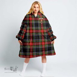 Scottish Stewart Black Clan Tartan Oversized Blanket Hoodie - Crest Scottish Plaid Tartan Plaid