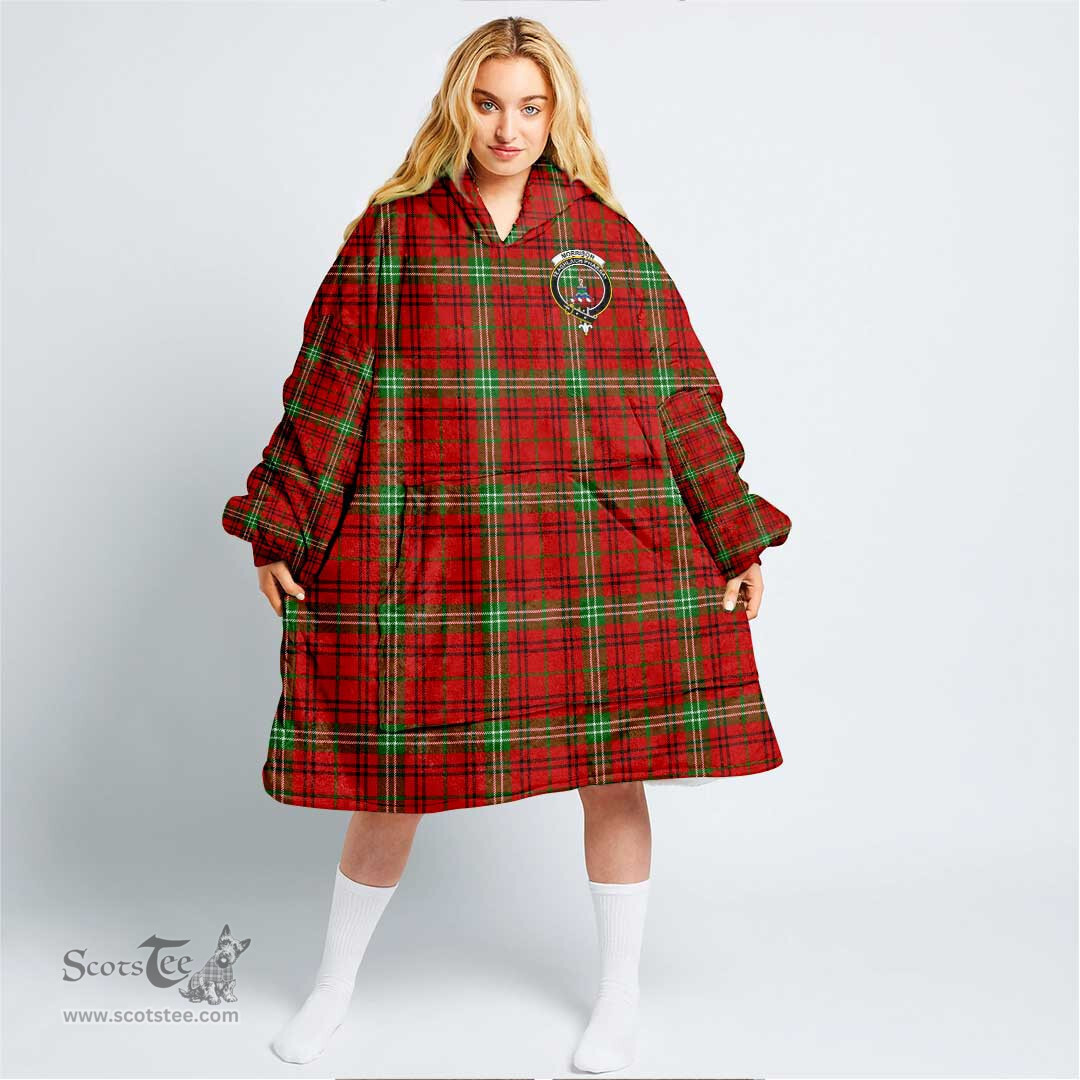 Scottish Morrison Red Modern Clan Tartan Oversized Blanket Hoodie - Crest Scottish Plaid Tartan Plaid