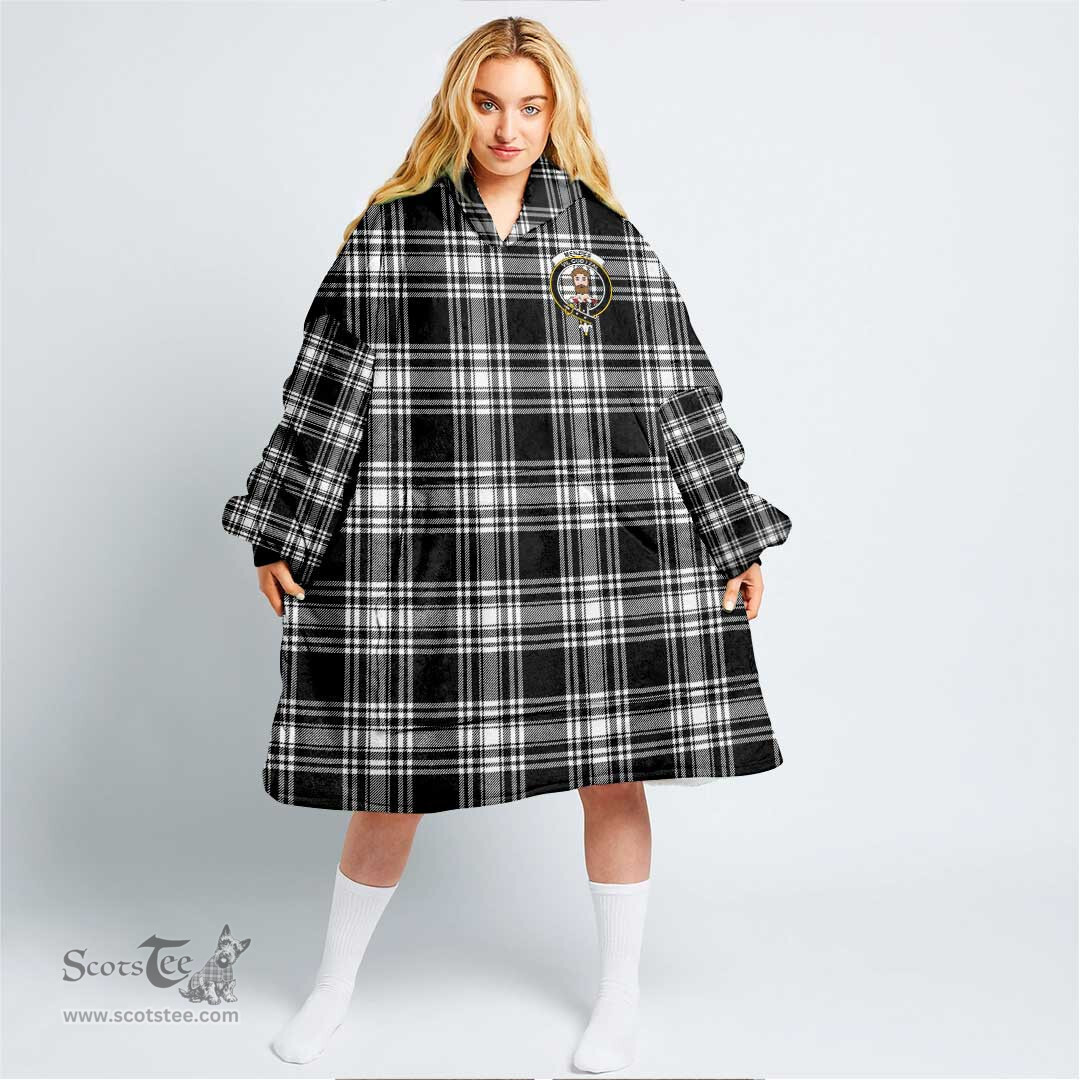Scottish Menzies Black & White Modern Clan Tartan Oversized Blanket Hoodie - Crest Scottish Plaid Tartan Plaid