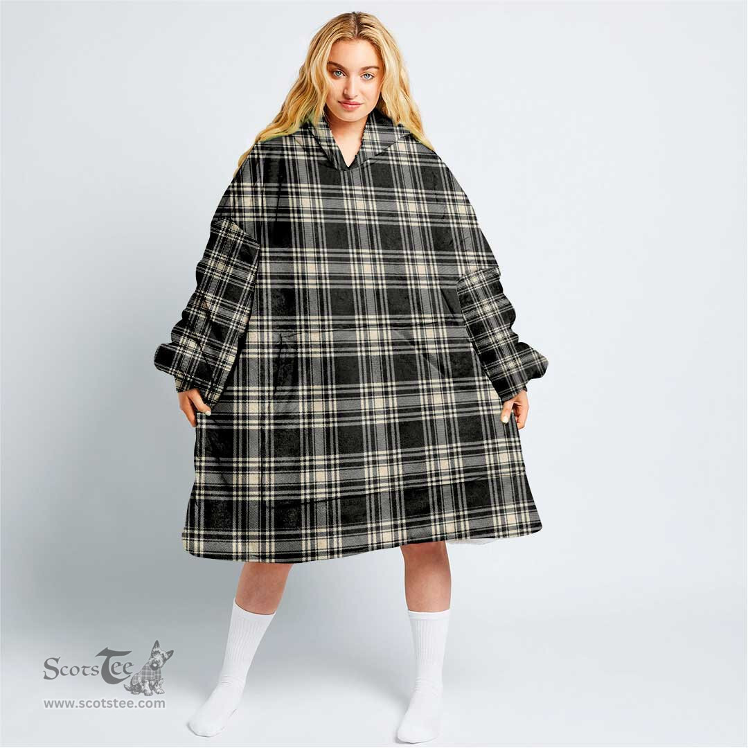 Scottish Menzies Black & White Ancient Clan Tartan Oversized Blanket Hoodie - Classic Scottish Plaid Tartan Plaid