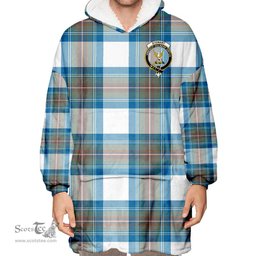 Scottish Stewart Muted Blue Clan Tartan Oversized Blanket Hoodie - Crest Scottish Plaid Tartan Plaid