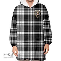 Scottish Menzies Black & White Modern Clan Tartan Oversized Blanket Hoodie - Crest Scottish Plaid Tartan Plaid