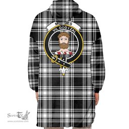 Scottish Menzies Black & White Modern Clan Tartan Oversized Blanket Hoodie - Crest Scottish Plaid Tartan Plaid