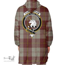 Scottish Cunningham Burgundy Dancers Clan Tartan Oversized Blanket Hoodie - Crest Scottish Plaid Tartan Plaid