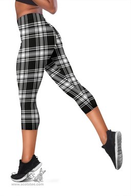 Scotstee Shop Tartan Capris Leggings Menzies Black & White Modern Tartan Leggings, Girls Capri Leggings, Capri Yoga Pants, Tartan Capri Leggings, Plaid Capri Leggings