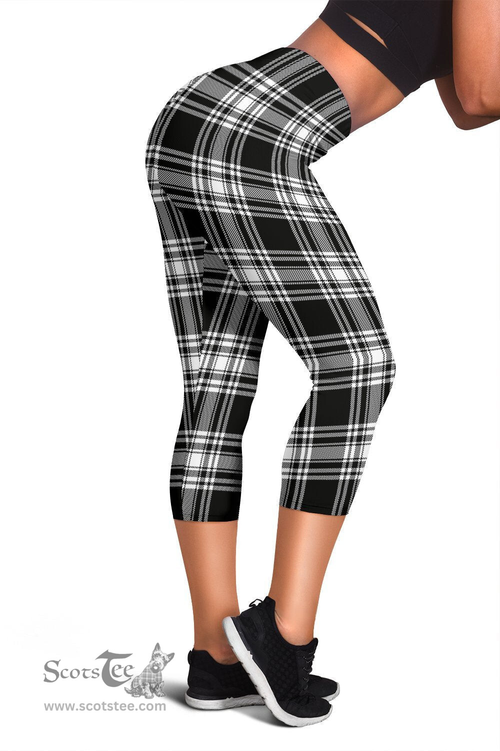 Scotstee Shop Tartan Capris Leggings Menzies Black & White Modern Tartan Leggings, Girls Capri Leggings, Capri Yoga Pants, Tartan Capri Leggings, Plaid Capri Leggings