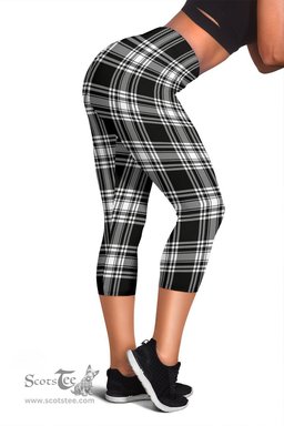 Scotstee Shop Tartan Capris Leggings Menzies Black & White Modern Tartan Leggings, Girls Capri Leggings, Capri Yoga Pants, Tartan Capri Leggings, Plaid Capri Leggings