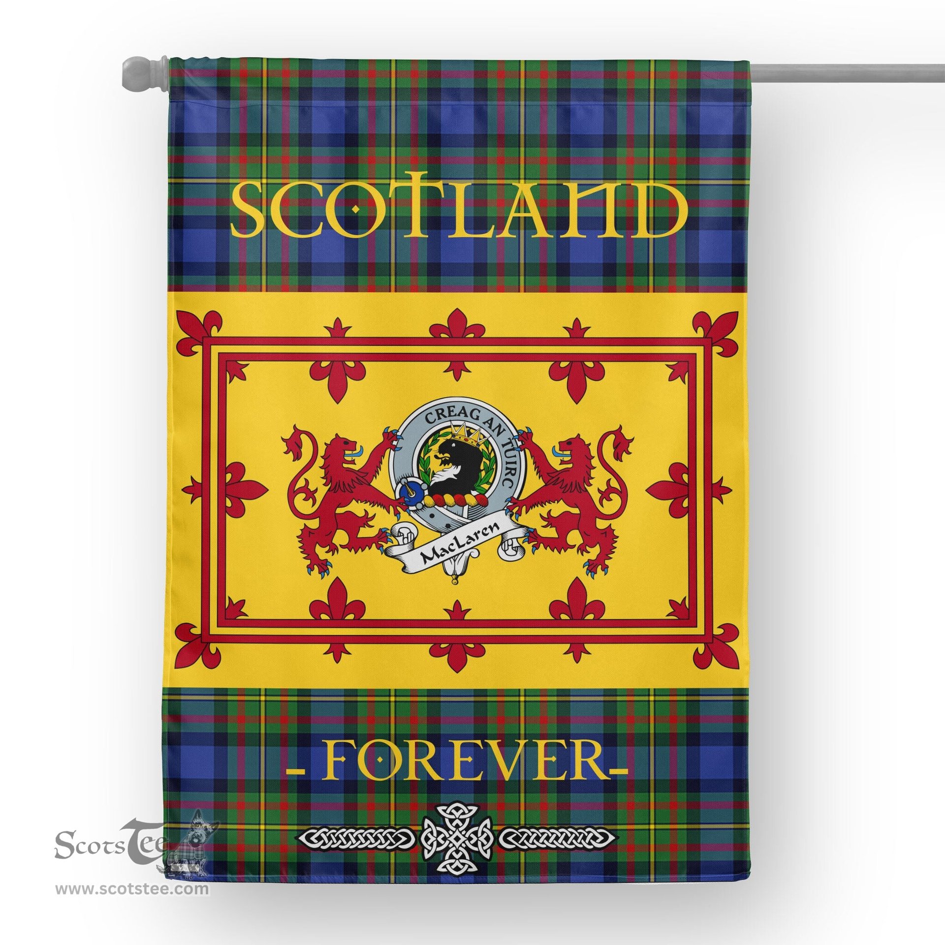 Scotstee Tartan House Flag MacLaren Clan Badge Tartan Garden Flag - The Lion Rampant Scotland, Tartan Garden Flag, Tartan House Flag, Tartan Flag, Crest Garden Flag, Garden Flag, Ireland Garden Flag, Family Crest, Custom Flag, Custom Garden Flag, Ireland Custom Flag, Clan Tartan Flags