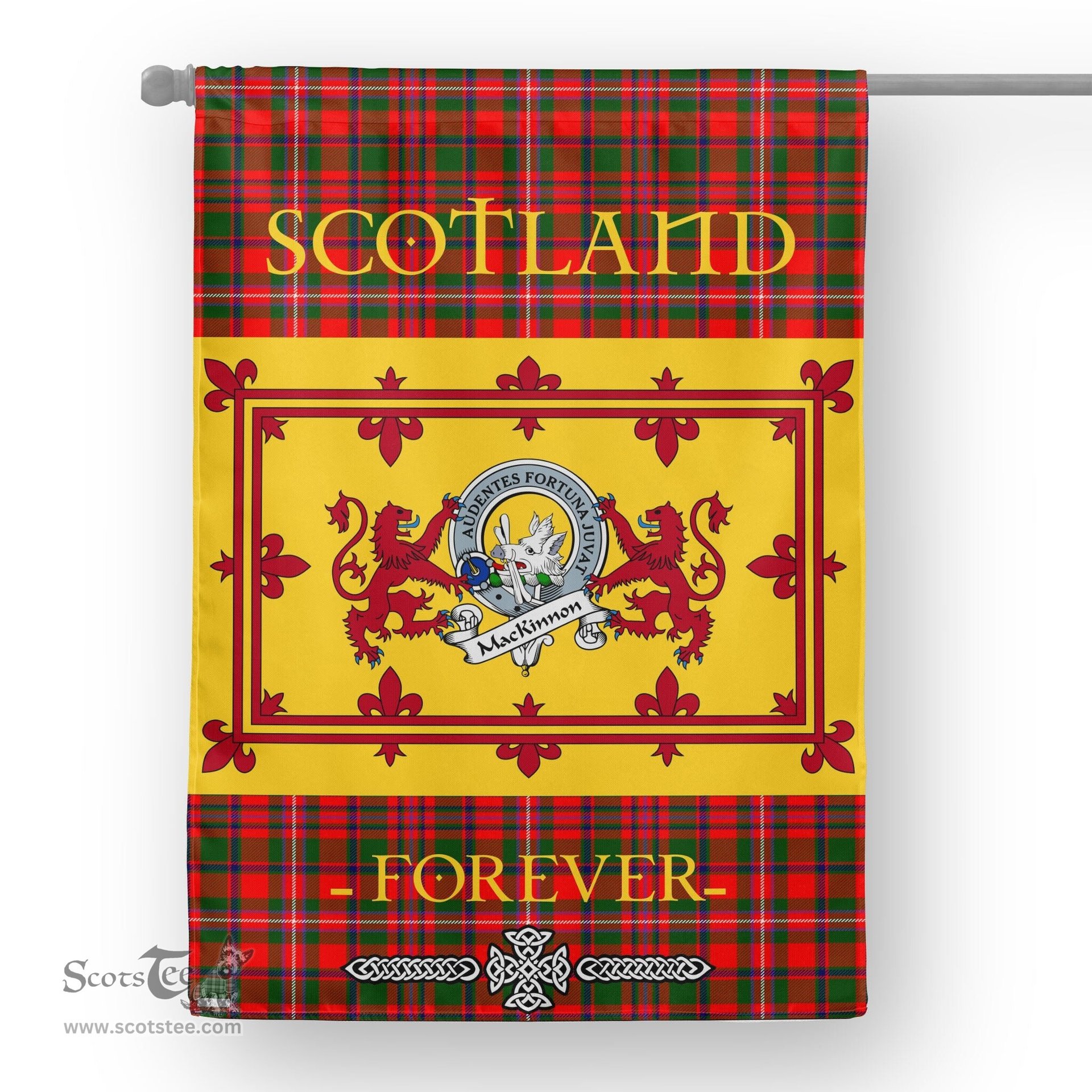 Scotstee Tartan House Flag MacKinnon Clan Badge Tartan Garden Flag - The Lion Rampant Scotland, Tartan Garden Flag, Tartan House Flag, Tartan Flag, Crest Garden Flag, Garden Flag, Ireland Garden Flag, Family Crest, Custom Flag, Custom Garden Flag, Ireland Custom Flag, Clan Tartan Flags