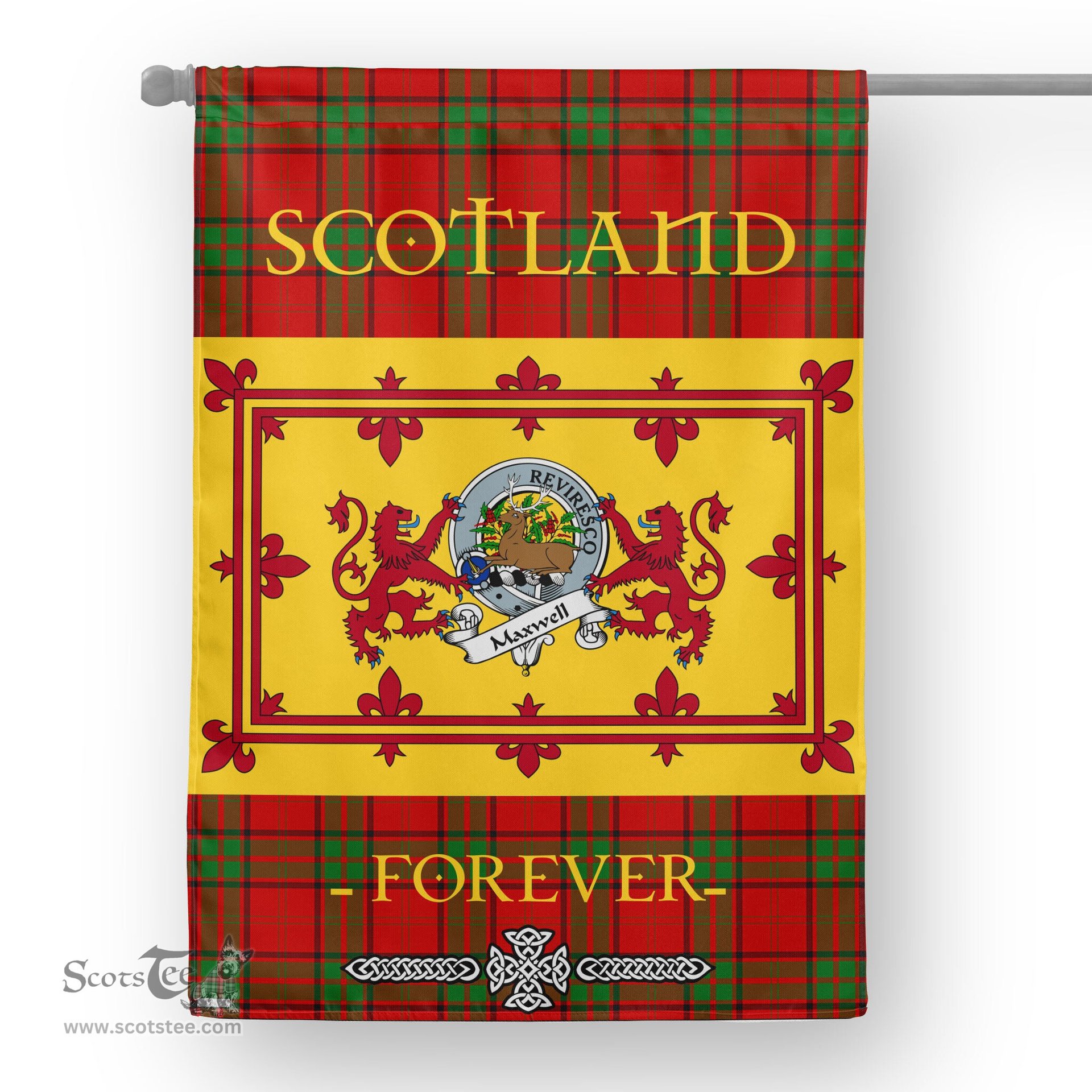 Scotstee Tartan House Flag Maxwell Clan Badge Tartan Garden Flag - The Lion Rampant Scotland, Tartan Garden Flag, Tartan House Flag, Tartan Flag, Crest Garden Flag, Garden Flag, Ireland Garden Flag, Family Crest, Custom Flag, Custom Garden Flag, Ireland Custom Flag, Clan Tartan Flags