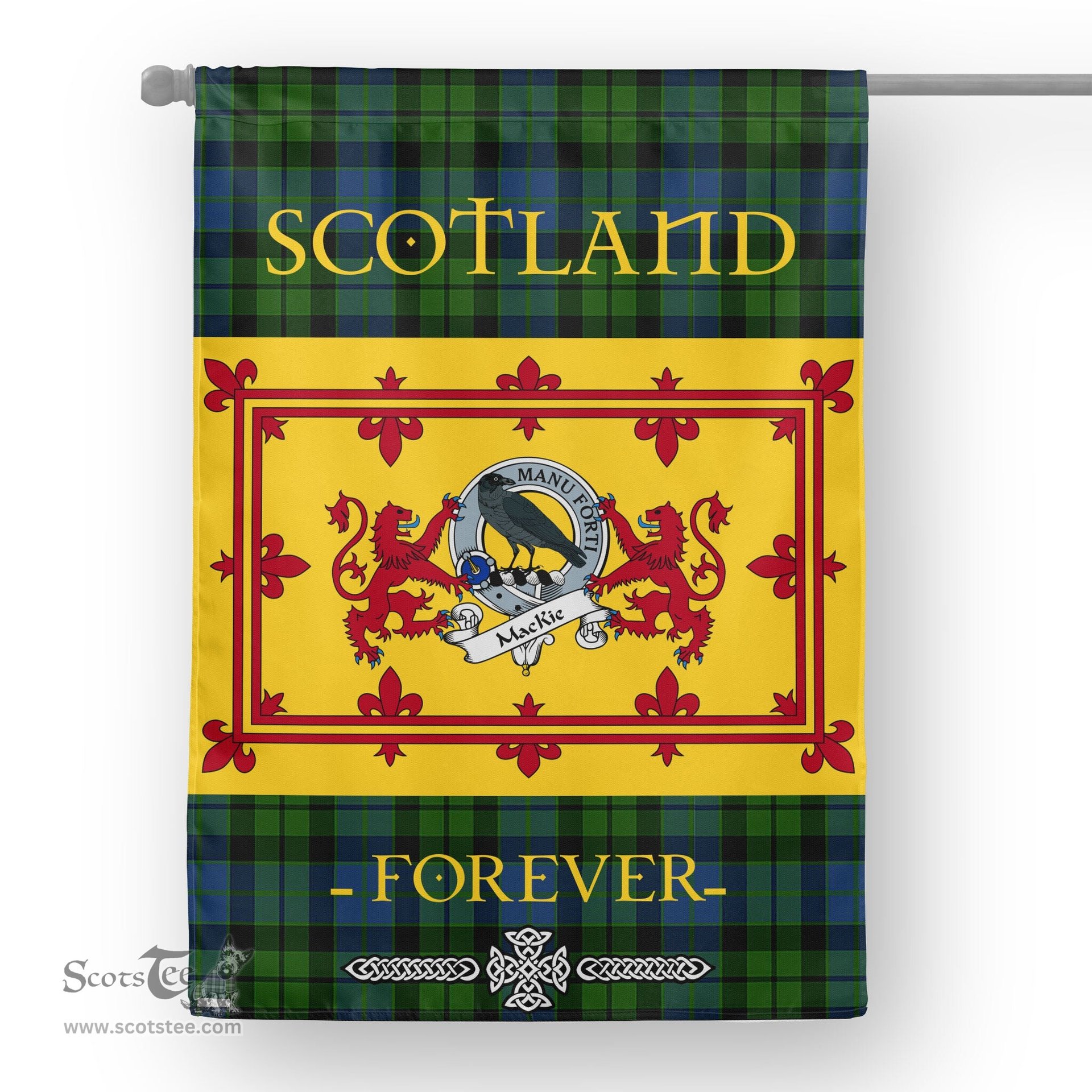 Scotstee Tartan House Flag MacKie Clan Badge Tartan Garden Flag - The Lion Rampant Scotland, Tartan Garden Flag, Tartan House Flag, Tartan Flag, Crest Garden Flag, Garden Flag, Ireland Garden Flag, Family Crest, Custom Flag, Custom Garden Flag, Ireland Custom Flag, Clan Tartan Flags