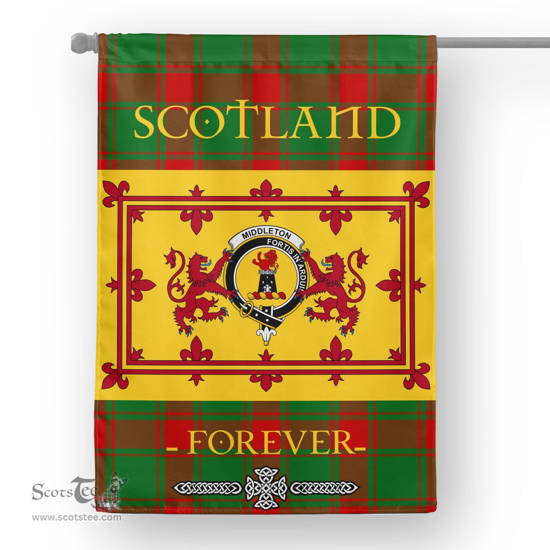 Scotstee Tartan House Flag Middleton Tartan Garden Flag - The Lion Rampant Scotland, Tartan Garden Flag, Tartan House Flag, Tartan Flag, Crest Garden Flag, Garden Flag, Ireland Garden Flag, Family Crest, Custom Flag, Custom Garden Flag, Ireland Custom Flag, Clan Tartan Flags