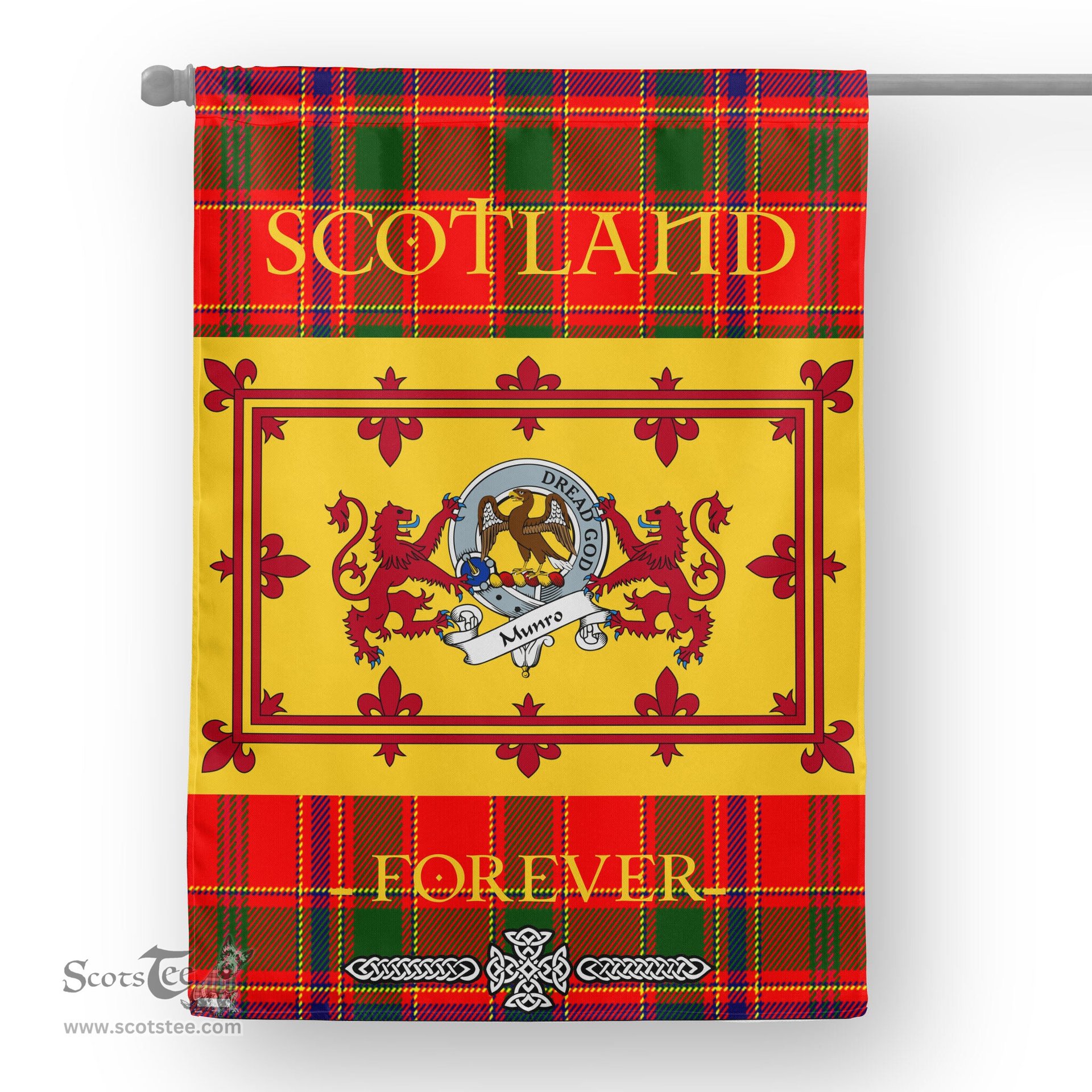 Scotstee Tartan House Flag Munro Clan Badge Tartan Garden Flag - The Lion Rampant Scotland, Tartan Garden Flag, Tartan House Flag, Tartan Flag, Crest Garden Flag, Garden Flag, Ireland Garden Flag, Family Crest, Custom Flag, Custom Garden Flag, Ireland Custom Flag, Clan Tartan Flags