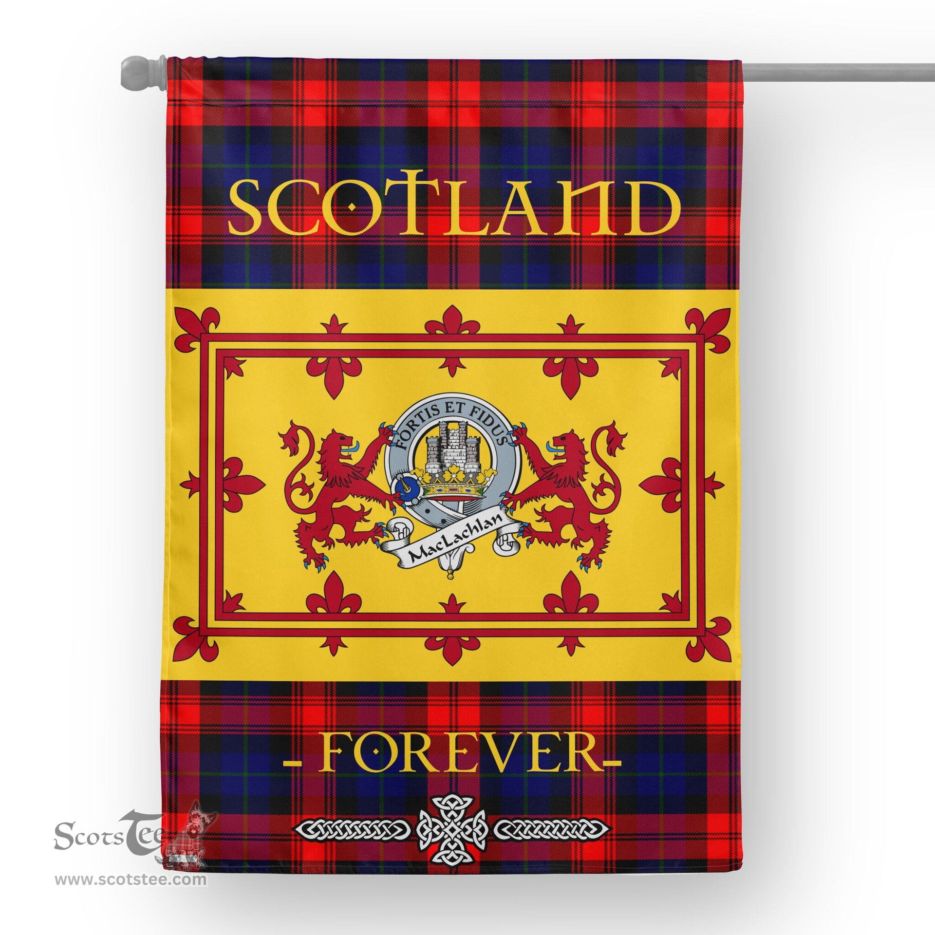 Scotstee Tartan House Flag MacLachlan Clan Badge Tartan Garden Flag - The Lion Rampant Scotland, Tartan Garden Flag, Tartan House Flag, Tartan Flag, Crest Garden Flag, Garden Flag, Ireland Garden Flag, Family Crest, Custom Flag, Custom Garden Flag, Ireland Custom Flag, Clan Tartan Flags