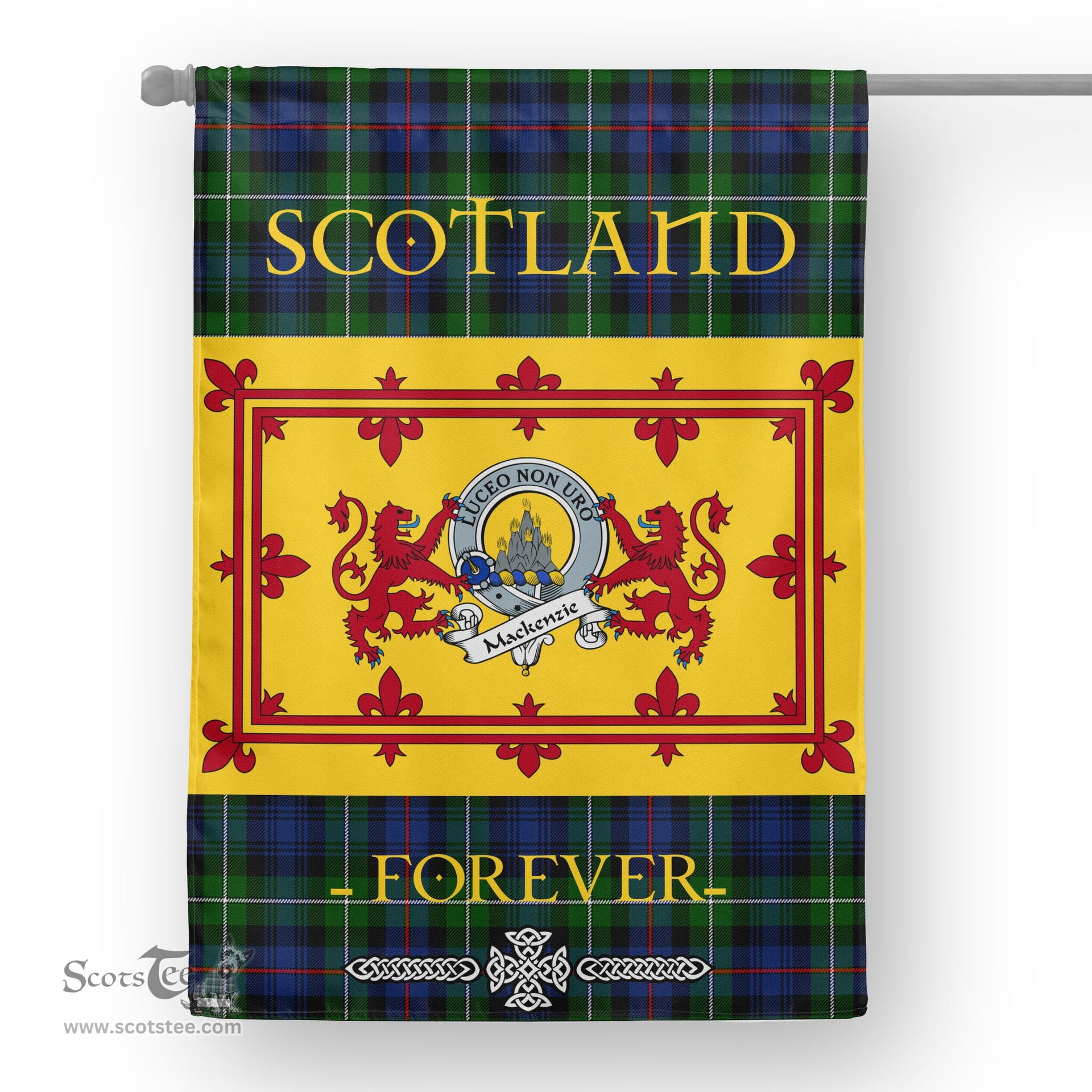 Scotstee Tartan House Flag MacKenzie Clan Badge Tartan Garden Flag - The Lion Rampant Scotland, Tartan Garden Flag, Tartan House Flag, Tartan Flag, Crest Garden Flag, Garden Flag, Ireland Garden Flag, Family Crest, Custom Flag, Custom Garden Flag, Ireland Custom Flag, Clan Tartan Flags