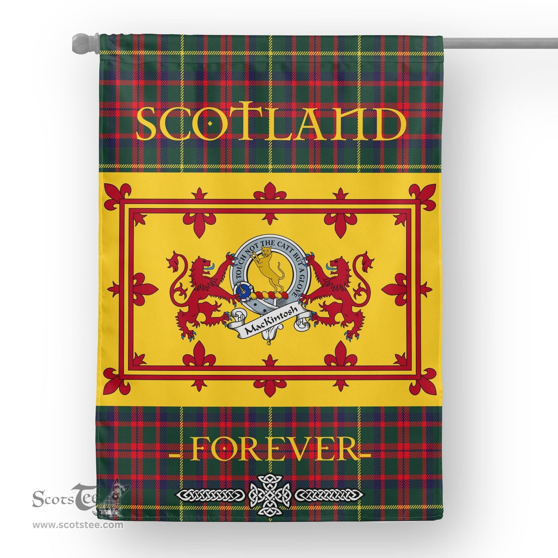 Scotstee Tartan House Flag MacKintosh Clan Badge Tartan Garden Flag - The Lion Rampant Scotland, Tartan Garden Flag, Tartan House Flag, Tartan Flag, Crest Garden Flag, Garden Flag, Ireland Garden Flag, Family Crest, Custom Flag, Custom Garden Flag, Ireland Custom Flag, Clan Tartan Flags