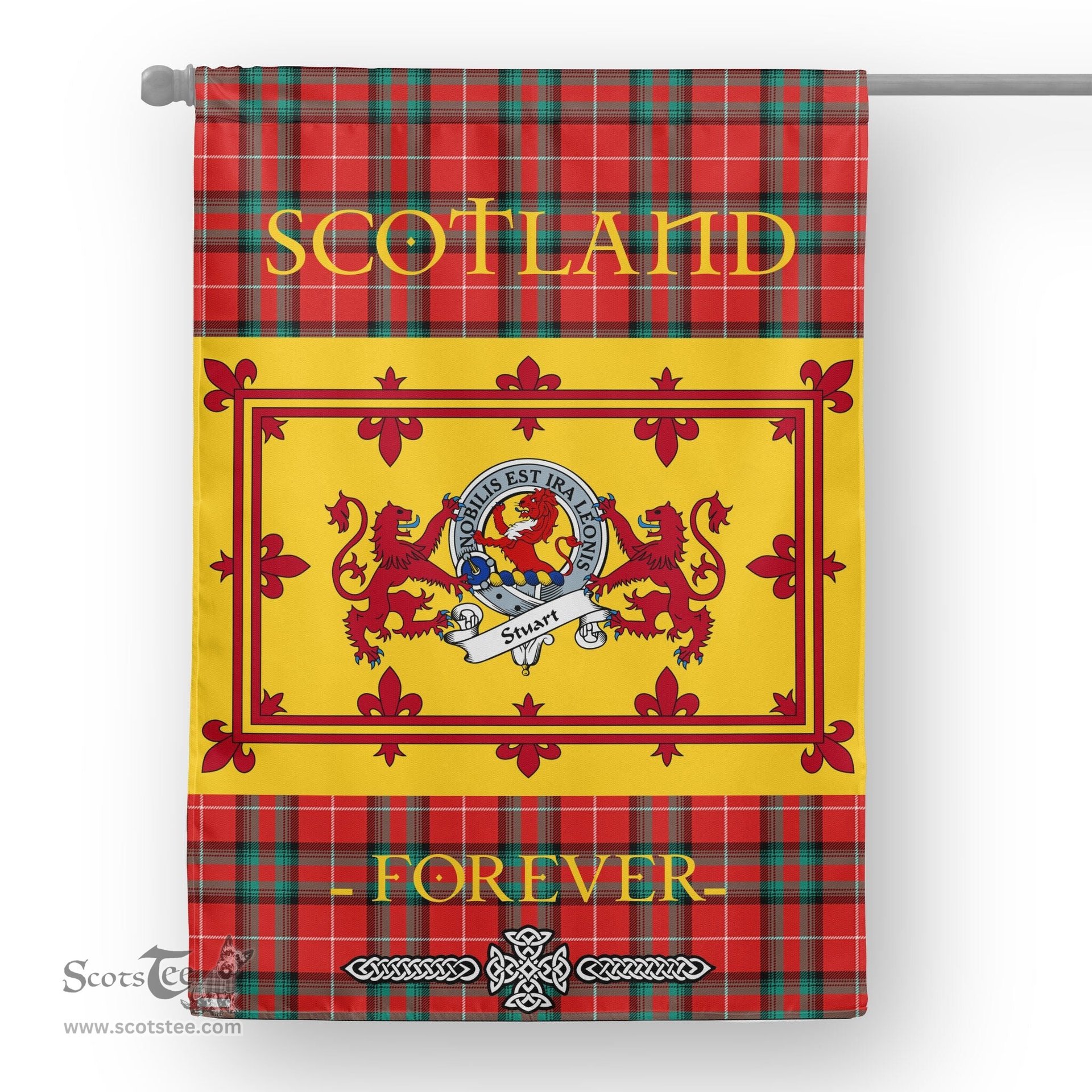 Scotstee Tartan House Flag Stuart Clan Badge Tartan Garden Flag - The Lion Rampant Scotland, Tartan Garden Flag, Tartan House Flag, Tartan Flag, Crest Garden Flag, Garden Flag, Ireland Garden Flag, Family Crest, Custom Flag, Custom Garden Flag, Ireland Custom Flag, Clan Tartan Flags