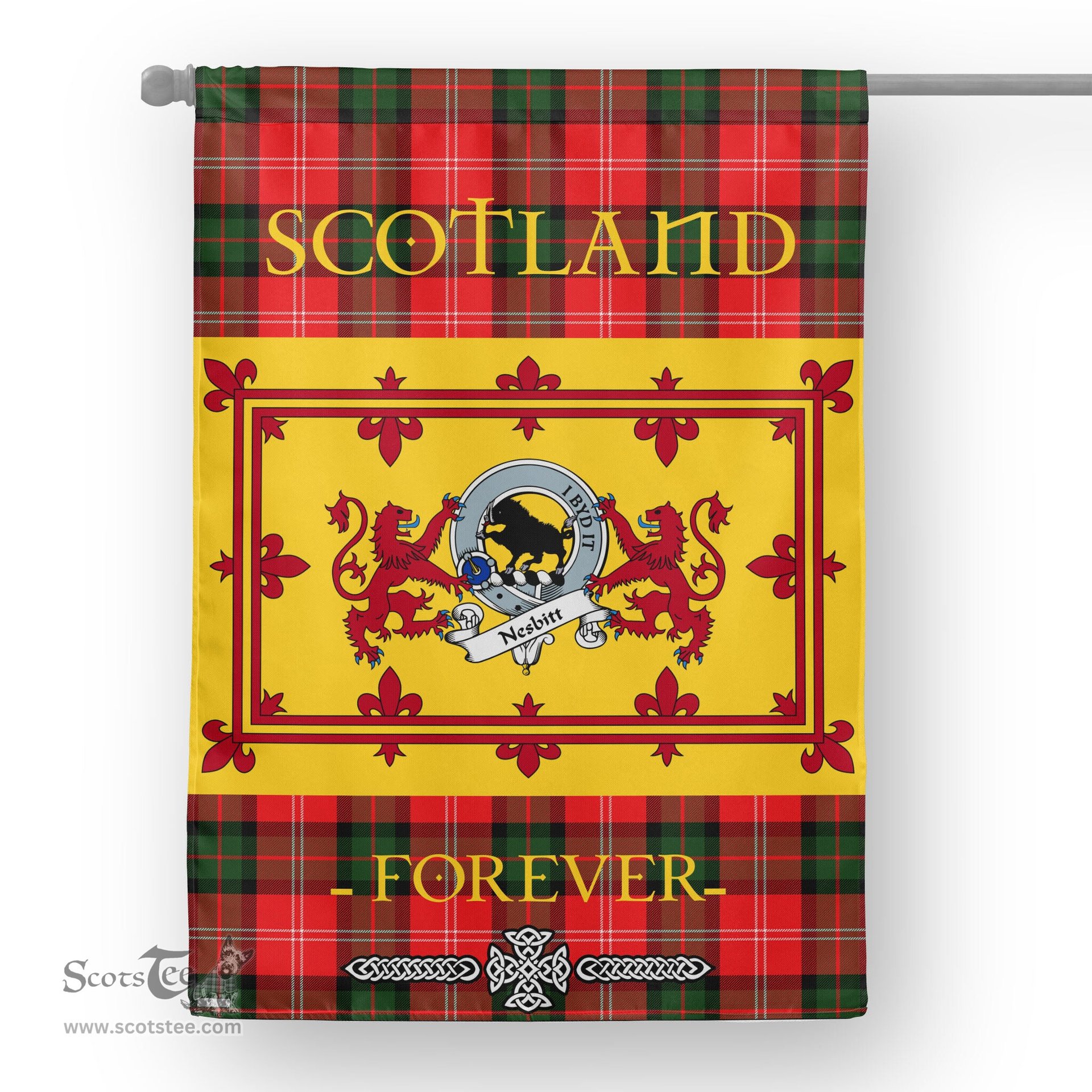 Scotstee Tartan House Flag Nesbitt Clan Badge Tartan Garden Flag - The Lion Rampant Scotland, Tartan Garden Flag, Tartan House Flag, Tartan Flag, Crest Garden Flag, Garden Flag, Ireland Garden Flag, Family Crest, Custom Flag, Custom Garden Flag, Ireland Custom Flag, Clan Tartan Flags