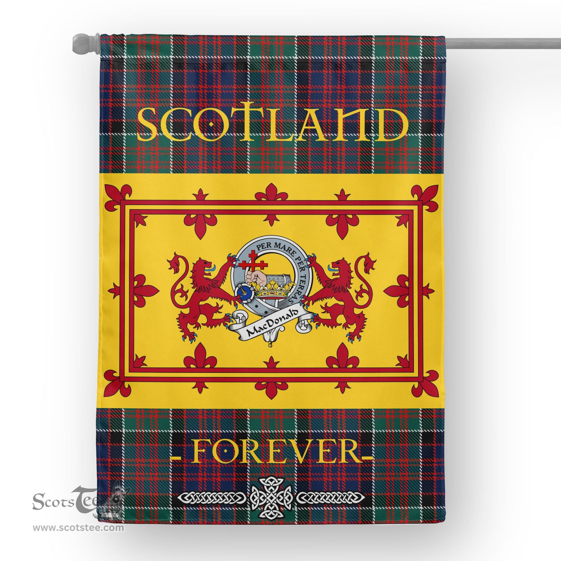 Scotstee Tartan House Flag Macdonalds Of Donald Clan Badge Tartan Garden Flag - The Lion Rampant Scotland, Tartan Garden Flag, Tartan House Flag, Tartan Flag, Crest Garden Flag, Garden Flag, Ireland Garden Flag, Family Crest, Custom Flag, Custom Garden Flag, Ireland Custom Flag, Clan Tartan Flags