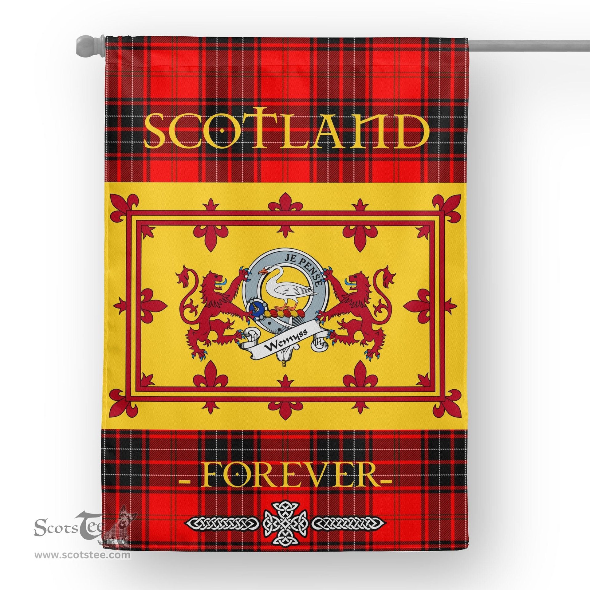 Scotstee Tartan House Flag Wemyss Clan Badge Tartan Garden Flag - The Lion Rampant Scotland, Tartan Garden Flag, Tartan House Flag, Tartan Flag, Crest Garden Flag, Garden Flag, Ireland Garden Flag, Family Crest, Custom Flag, Custom Garden Flag, Ireland Custom Flag, Clan Tartan Flags