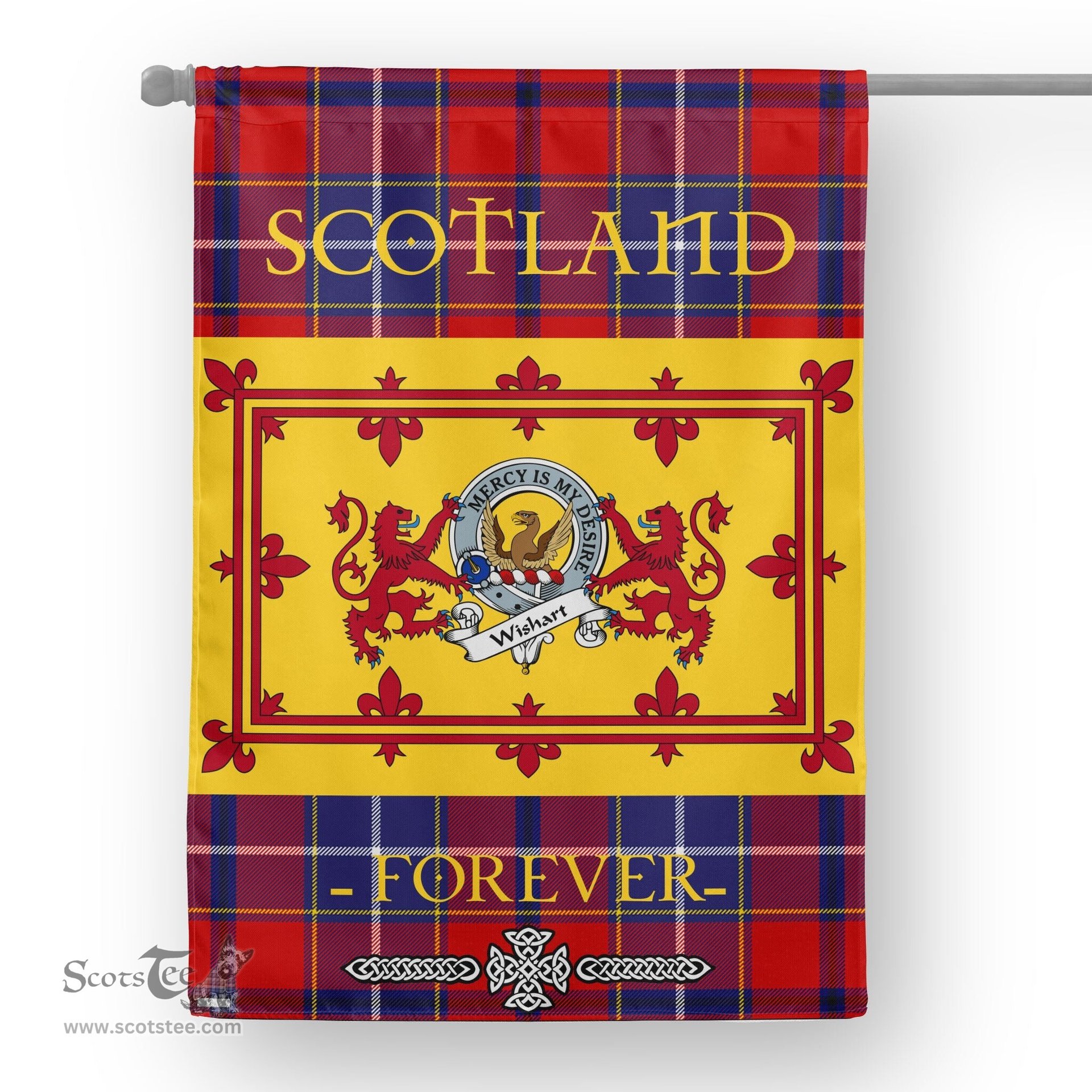 Scotstee Tartan House Flag Wishart Clan Badge Tartan Garden Flag - The Lion Rampant Scotland, Tartan Garden Flag, Tartan House Flag, Tartan Flag, Crest Garden Flag, Garden Flag, Ireland Garden Flag, Family Crest, Custom Flag, Custom Garden Flag, Ireland Custom Flag, Clan Tartan Flags